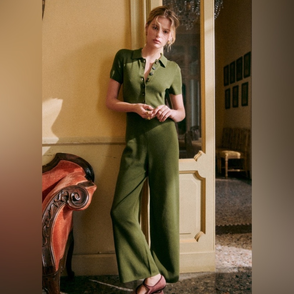 Sézane Laurence Olive Green Knit Jumpsuit